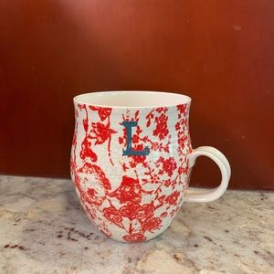 Anthropologie “L” Mug Red and White Floral